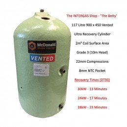 Ultra High Recovery 117 Litre Vented Hot Water Cylinder (900 x 450)